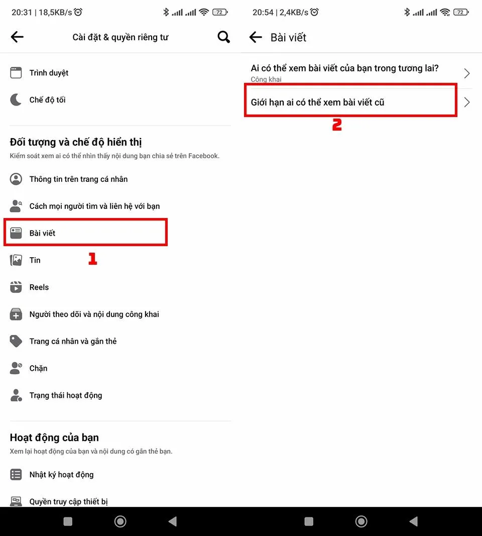 Chọn Đối tượng và chế độ hiển thị, sau đó chọn Bài viết