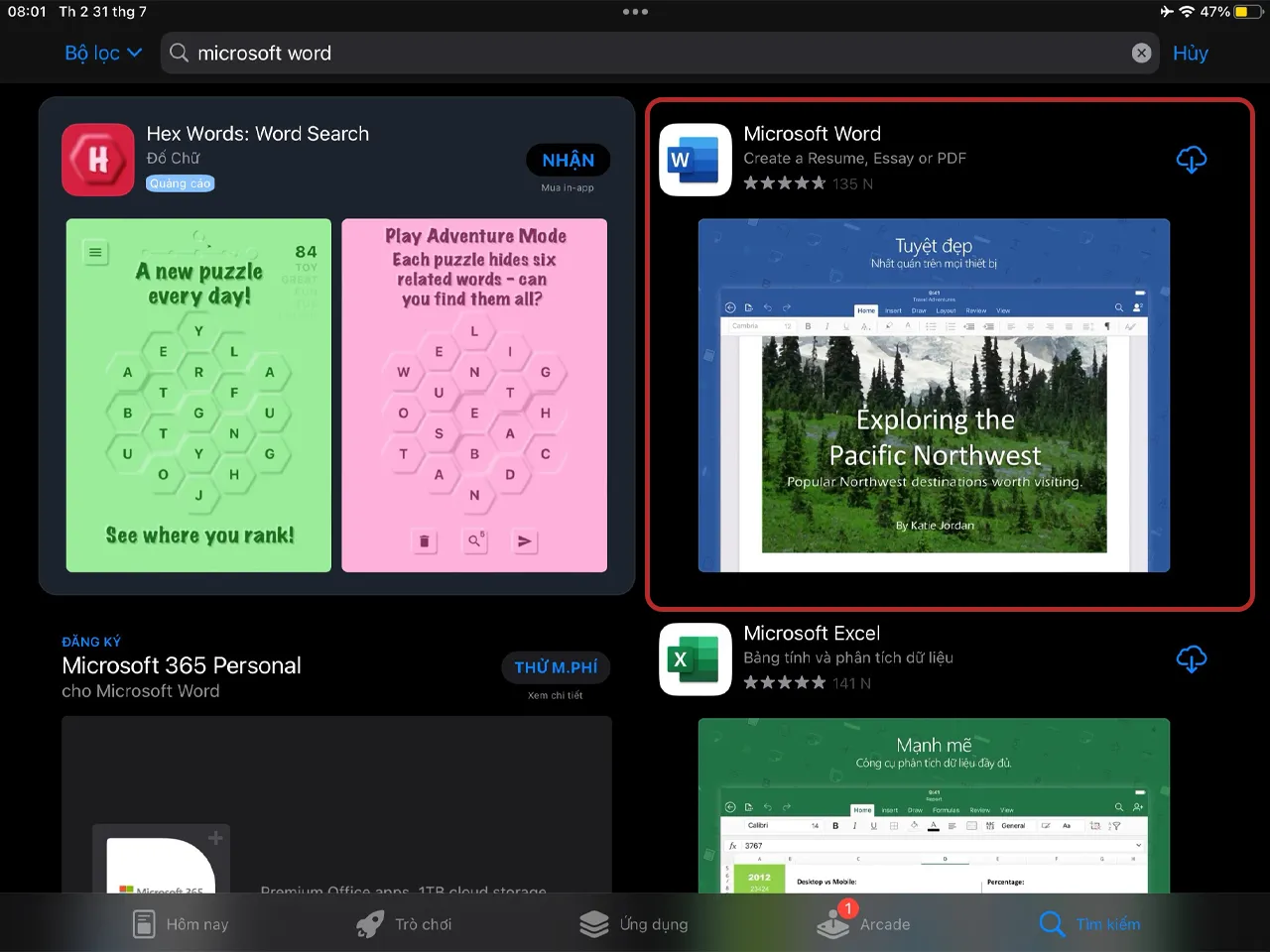 Chọn đúng ứng dụng Microsoft Word từ kết quả tìm kiếm