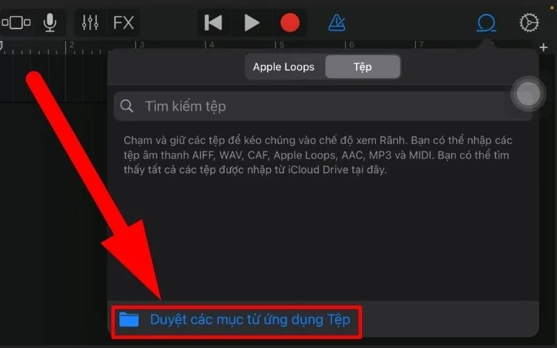 Chọn Duyệt các mục từ ứng dụng tệp để tìm đến bài hát