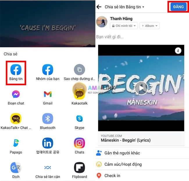 Chọn Facebook và tùy chỉnh đối tượng cho link YouTube trước khi chia sẻ Story.