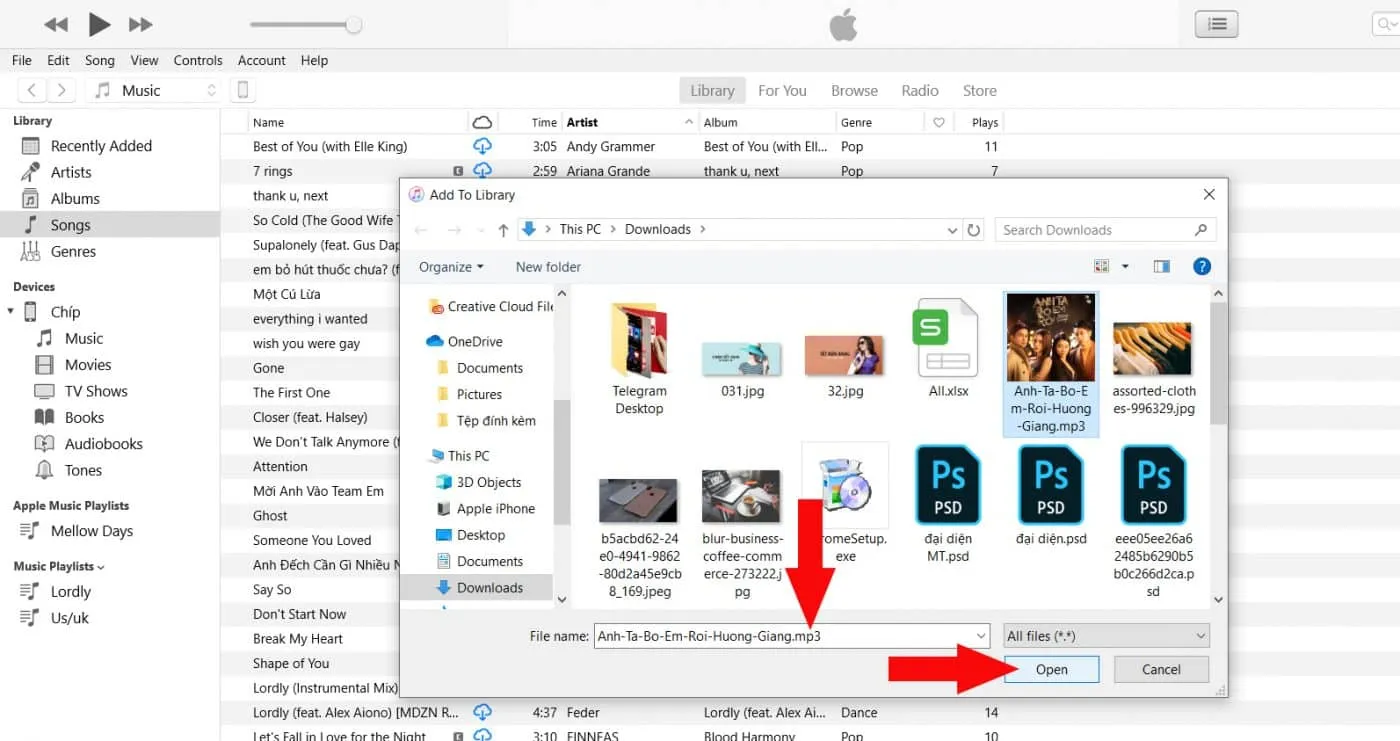 Chọn file nhạc MP3 để chuyển vào bộ nhớ điện thoại itel