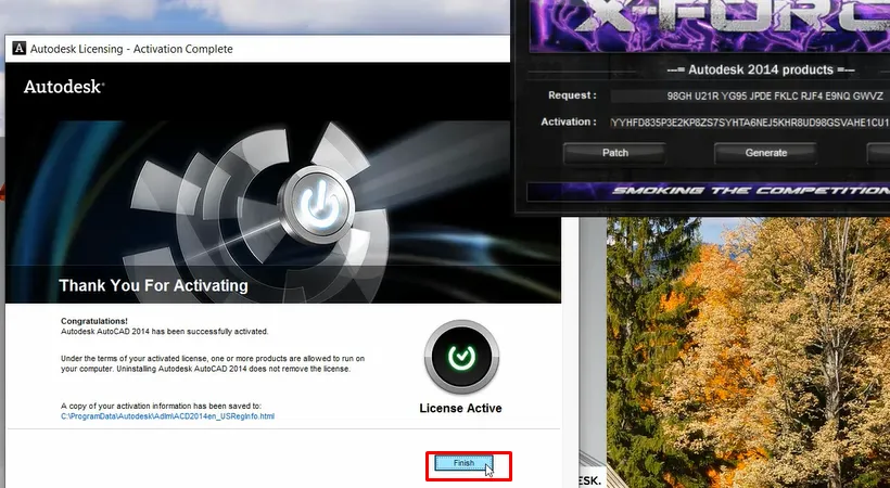 Chọn Finish hoàn tất việc cài đặt AutoCAD 2014
