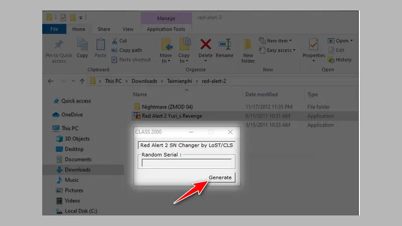 Chọn Generate tại bảng thông tin Class 2000 khi cài đặt Red Alert 2