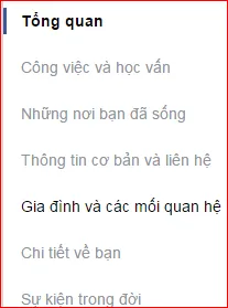 Chọn Gia đình và các mối quan hệ để cập nhật thông tin trên Facebook về tình trạng hôn nhân