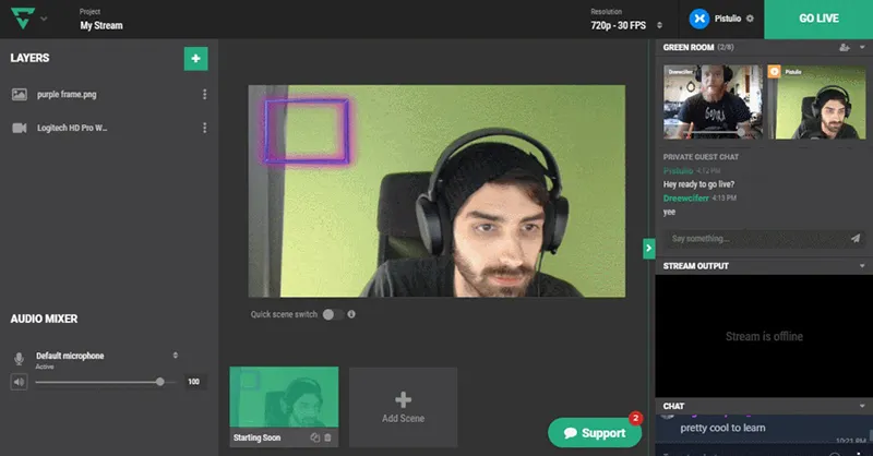 Chọn Go Live trên Lightstream Studio để bắt đầu buổi phát trực tiếp lên YouTube