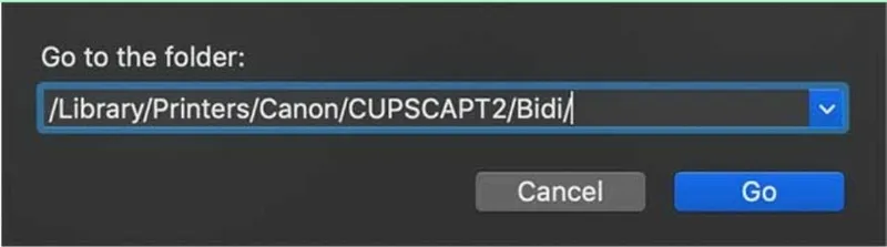 Chọn Go to Folder và nhập đường dẫn sau