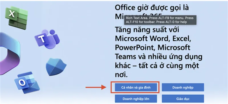 Chọn gói Cá nhân và Gia đình trong quy trình cài đặt powerpoint
