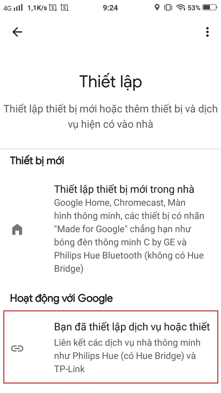 Chọn Have something already set up? trên Google Home