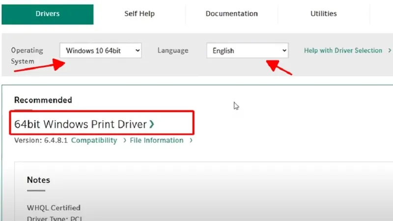 Chọn hệ điều hành và ngôn ngữ để tải driver máy in Fuji Xerox