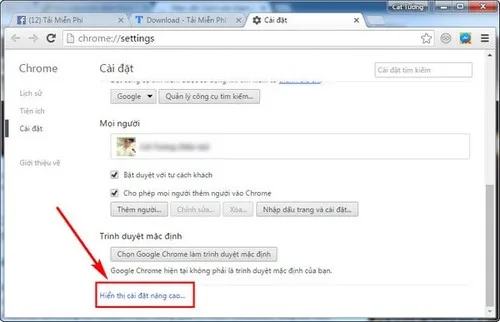 Chọn Hiển thị cài đặt nâng cao