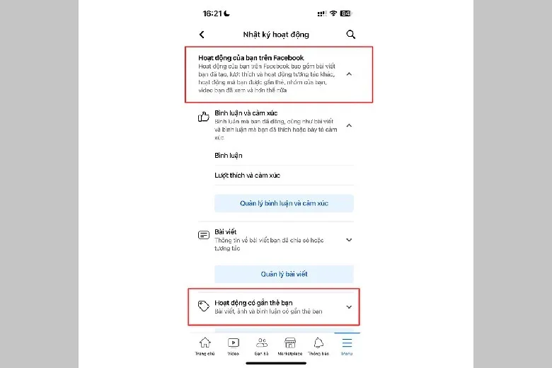 Chọn hoạt động có gắn thẻ bạn để xem chi tiết