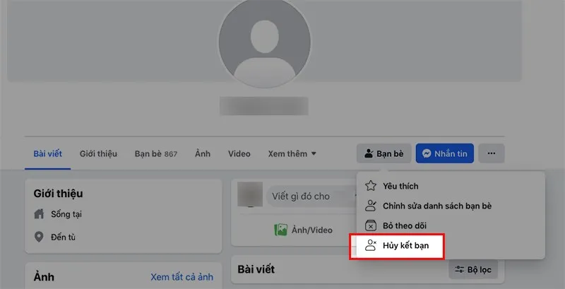 Chọn Hủy kết bạn để hoàn tất quá trình