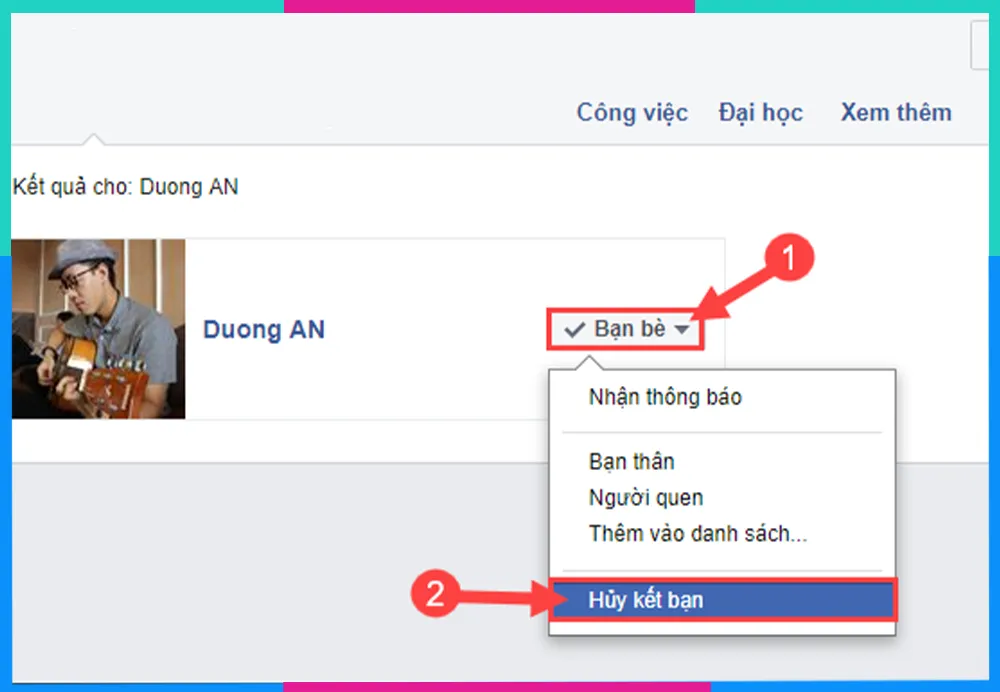 Chọn "Hủy kết bạn" trong danh sách bạn bè