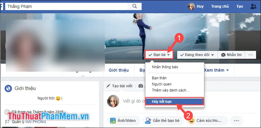 Chọn Hủy kết bạn