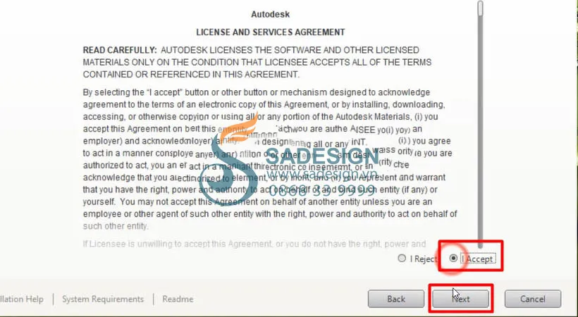 Chọn I Accept để đồng ý với các điều khoản cài đặt, sau đó chọn Next để tiếp tục