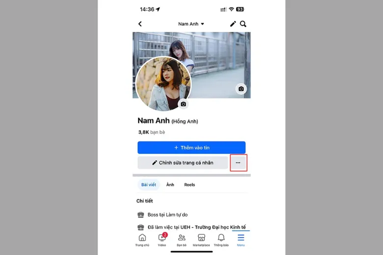Chọn icon 3 chấm trên trang cá nhân