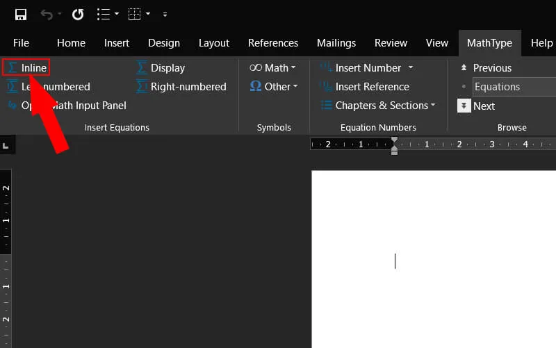 Chọn Inline để bắt đầu viết công thức toán học nhanh chóng trong Word