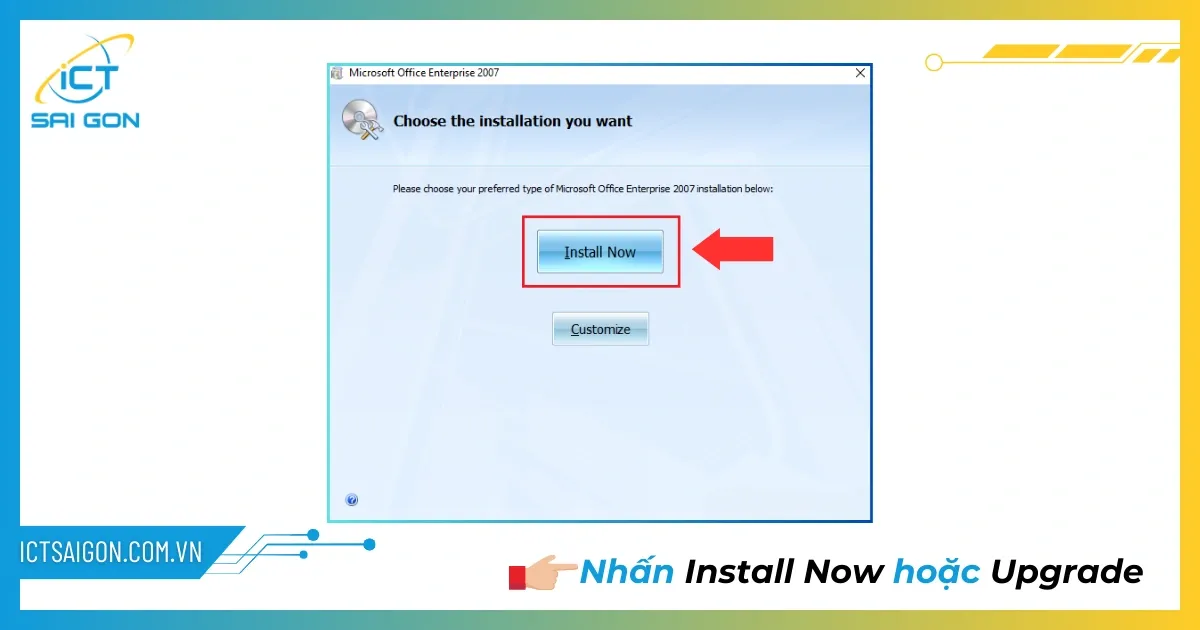 Chọn Install Now để bắt đầu cài đặt Microsoft Office 2007 tự động