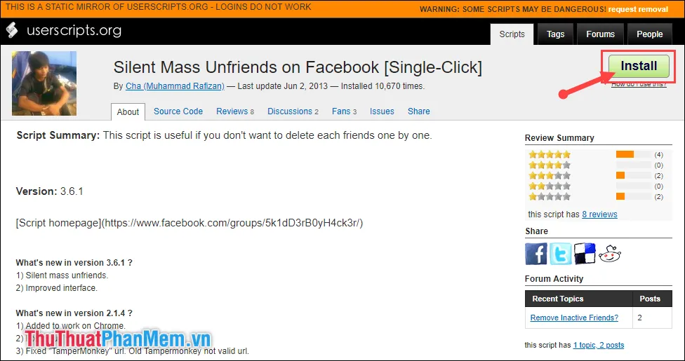 Chọn Install script