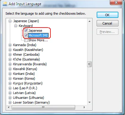 Chọn Japanese và Microsoft IME để kích hoạt bàn phím tiếng Nhật
