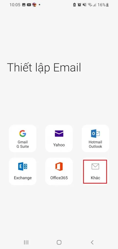 Chọn Khác khi cài đặt email công ty hoặc email tên miền riêng không phải Gmail/Outlook