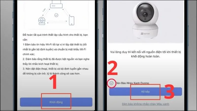 Chọn Khởi động > Click chọn Đèn báo nháy xanh dương > Chọn Kế tiếp