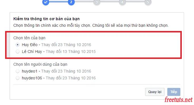 Chọn lại những tên cũ đã sử dụng trước đây