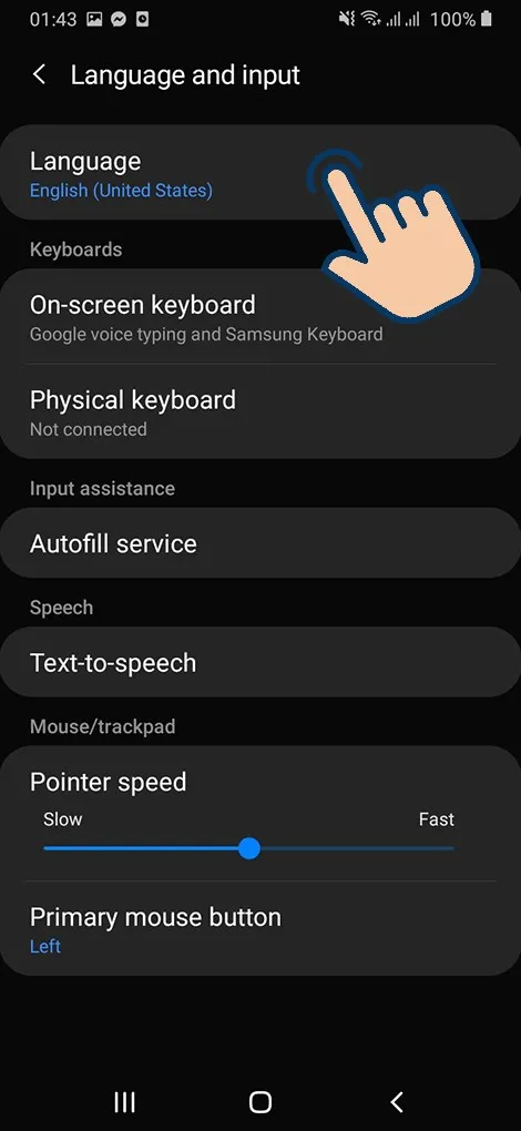 Chọn Language (Ngôn ngữ) để xem các tùy chọn ngôn ngữ hiện có trên thiết bị Android