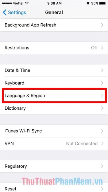 Chọn Language & Region (Ngôn ngữ & vùng)