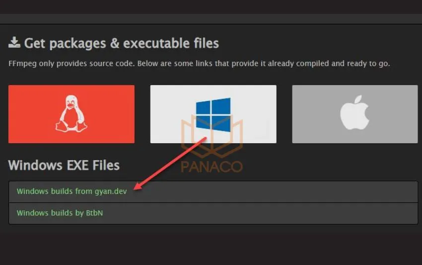Chọn liên kết Windows build from gyan.dev để tải FFmpeg livestream