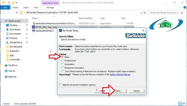 Chọn loại cài đặt Basic trong quá trình cài đặt Bartender