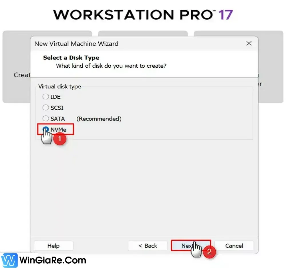 Chọn loại đĩa ảo là NVMe để tối ưu hiệu suất cho macOS Sonoma
