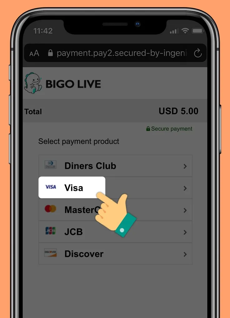 Chọn loại thẻ quốc tế (Visa, Mastercard, JCB) để thanh toán