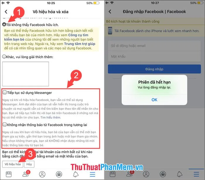 Chọn lý do tạm khóa và xác nhận Vô hiệu hóa tài khoản Facebook
