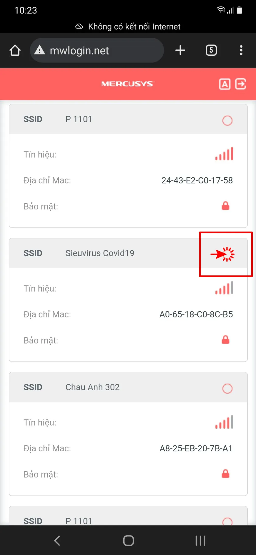 Chọn mạng Wi-Fi gốc cần mở rộng sóng từ danh sách hiển thị