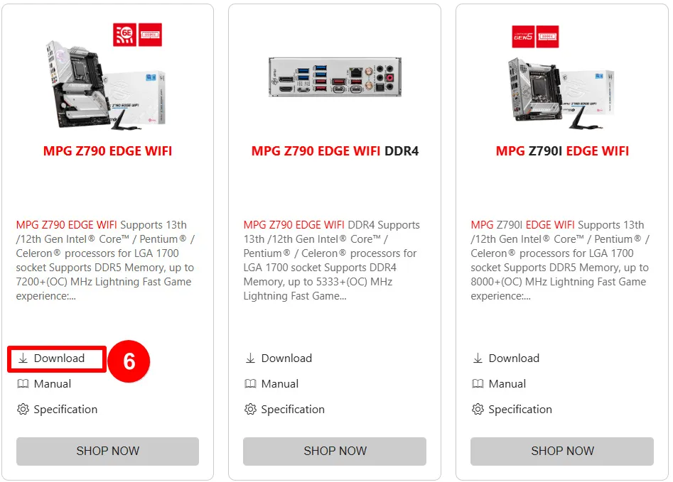 Chọn model bo mạch chủ và nhấp Tải xuống