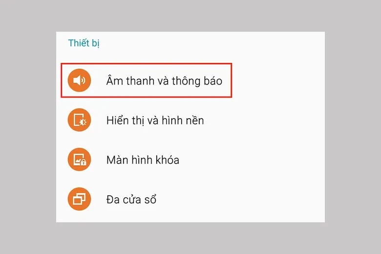 Chọn mục Âm thanh và thông báo trong Cài đặt Samsung