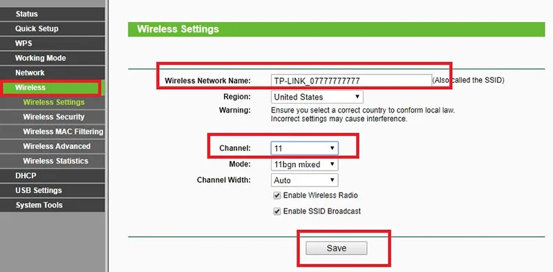 Chọn mục cài đặt không dây để thiết lập mật khẩu và tên cho modem thứ nhất