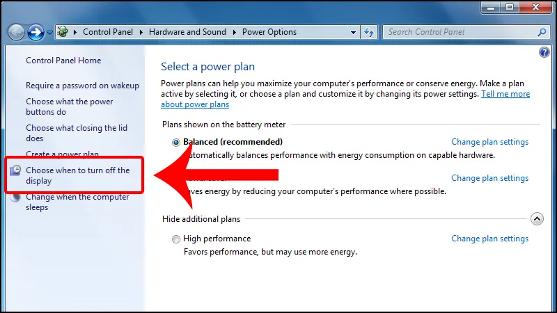 Chọn mục Choose when to turn off the display