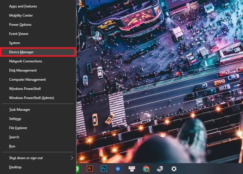 Chọn mục Device Manager từ menu phím tắt Windows + X