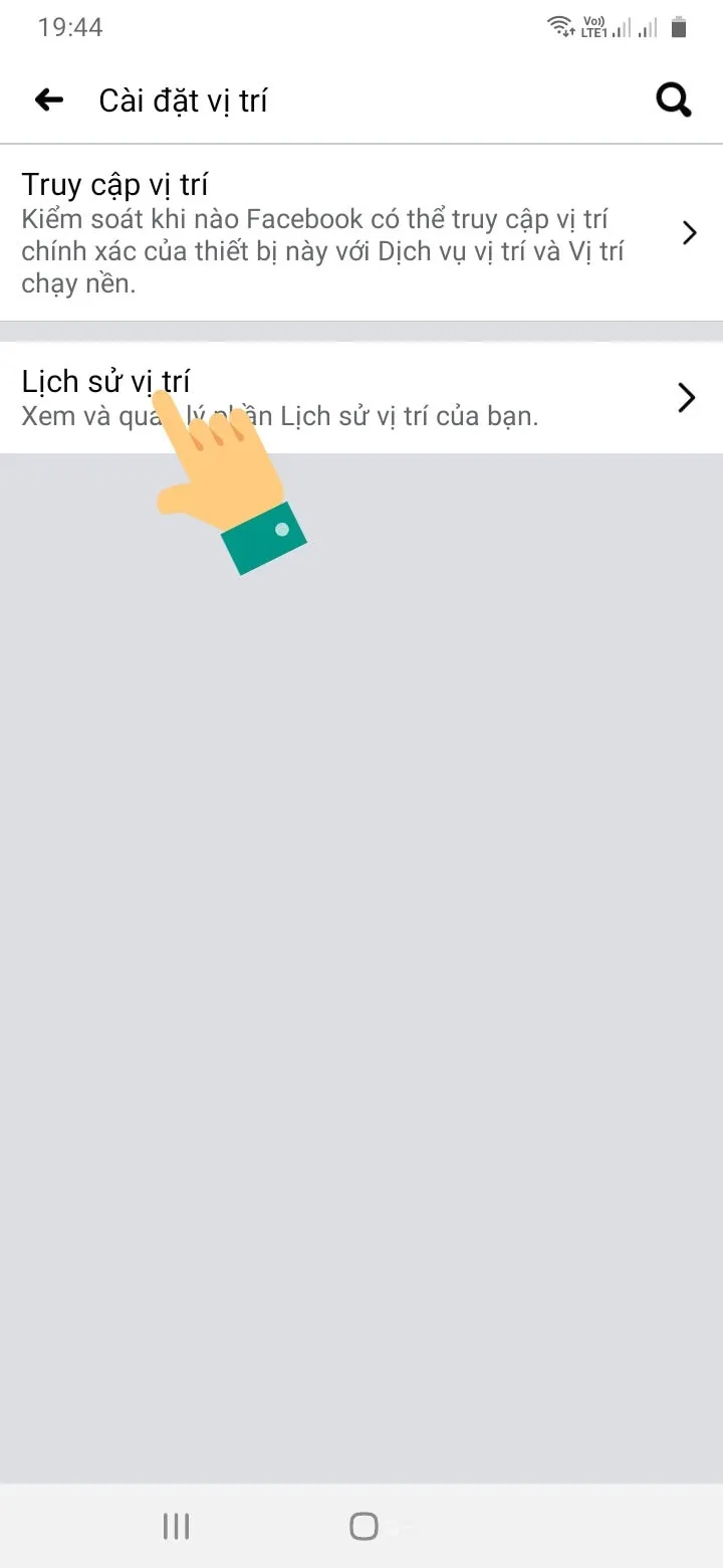 Chọn mục Lịch sử vị trí để truy cập vào các bản ghi định vị đã được Facebook lưu trữ