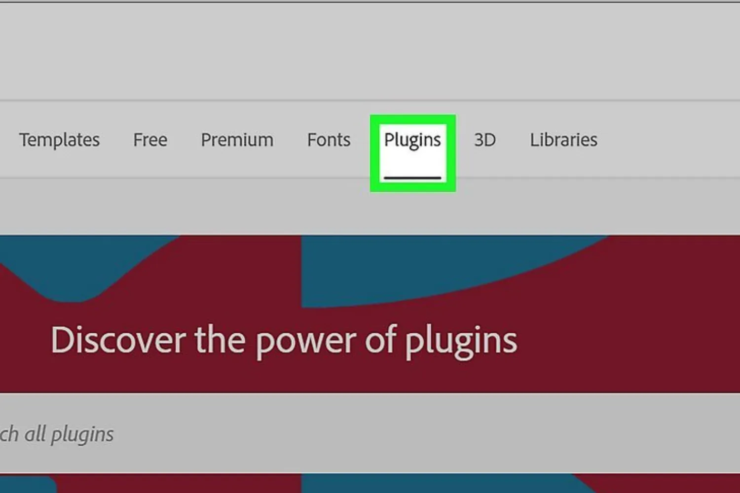 Chọn mục Plugins từ menu điều hướng để tìm công cụ mở rộng