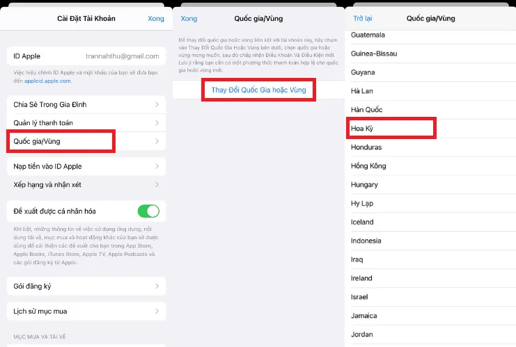 Chọn mục Quốc gia/Vùng để thay đổi vị trí cài Google Earth trên iPhone