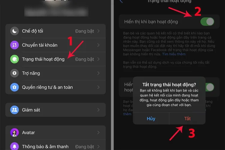 Chọn mục Trạng thái hoạt động trong phần Cài đặt của Messenger
