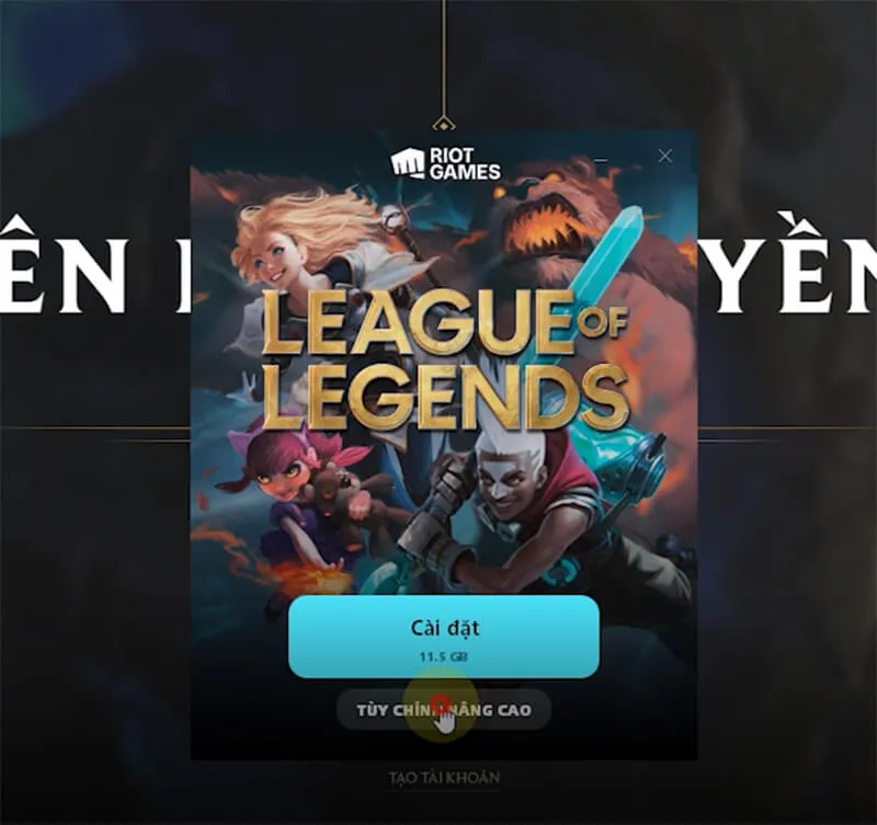 Chọn mục Tùy chỉnh nâng cao để thiết lập cách cài lmht vào ổ d