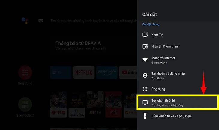 Chọn mục Tùy chọn thiết bị