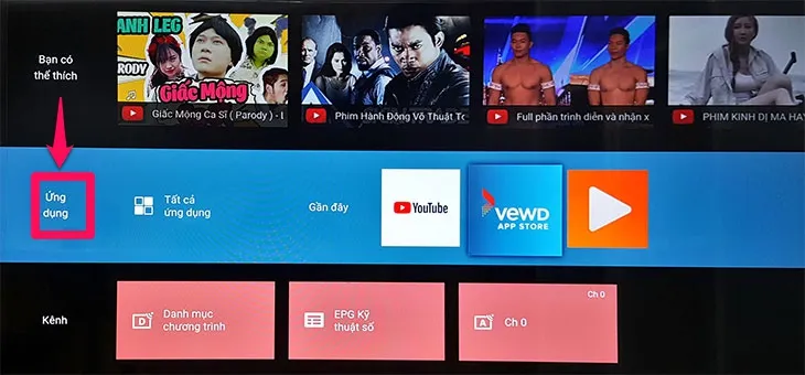 Chọn mục Ứng dụng/Apps