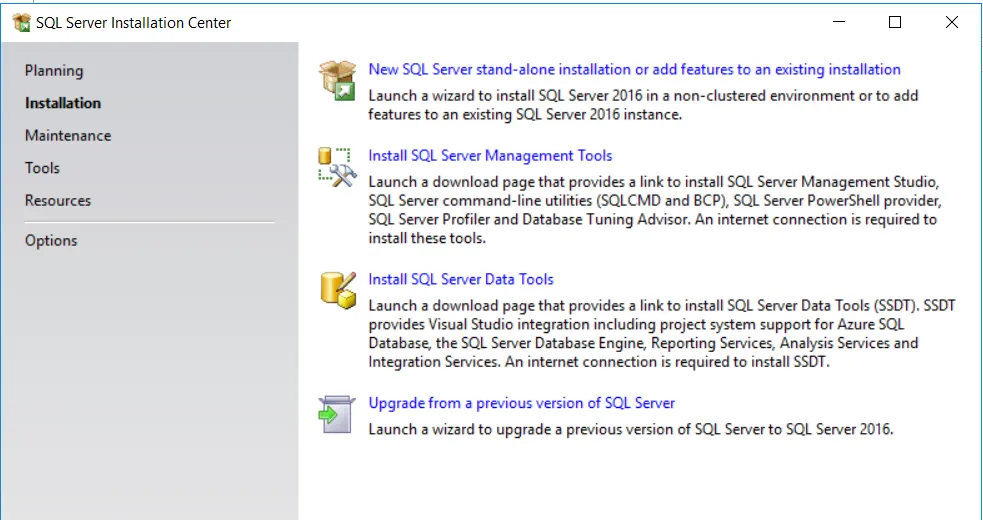 Chọn New SQL Server stand-alone installation