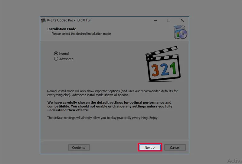Chọn next nhiều lần