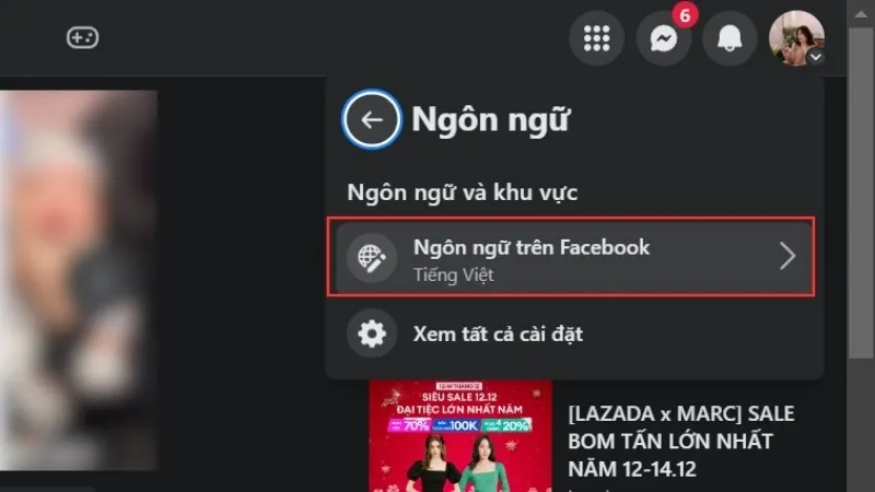 Chọn Ngôn ngữ Facebook